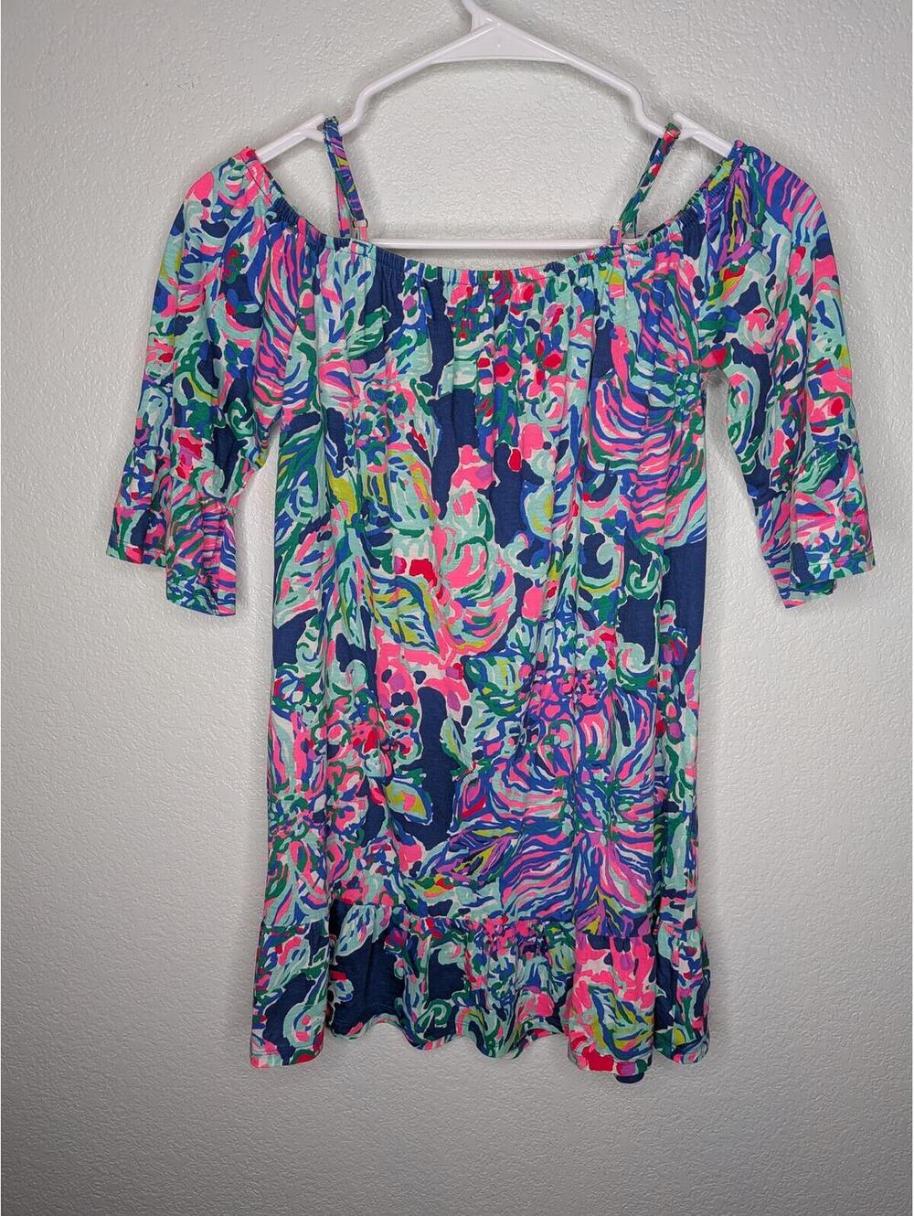 Lilly Pulitzer Off-Shoulder Dress Girls Large 8/10 Bright Floral - Picture 3 of 3